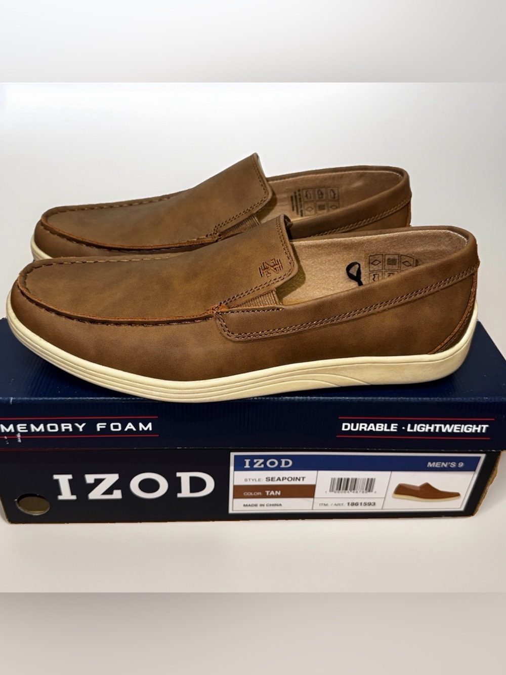IZOD Seapoint Slip-On Shoes Men’s Faux Leather Sneaker Casual Size 9 Tan NEW